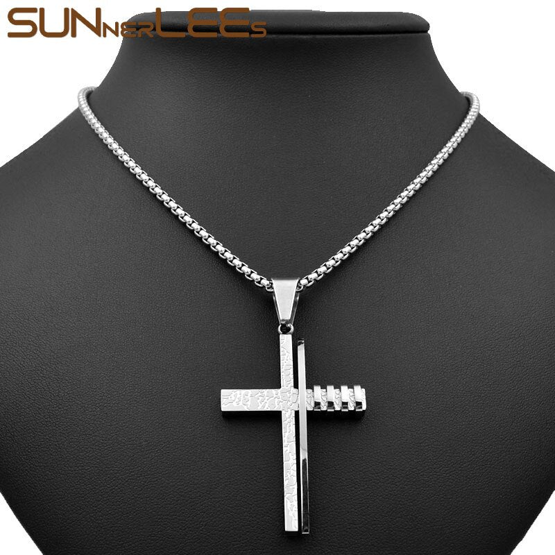 SUNNERLEES Jewelry Stainless Steel Jesus Christ Cross Pendant Necklace Silver Color Gold Plated Link Chain Men Women Gift SP241