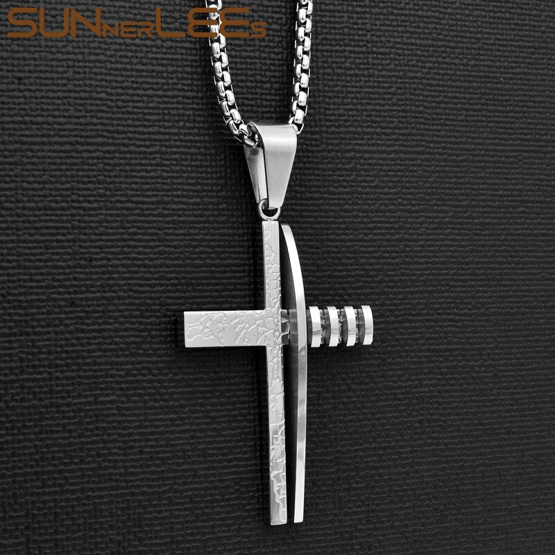 SUNNERLEES Jewelry Stainless Steel Jesus Christ Cross Pendant Necklace Silver Color Gold Plated Link Chain Men Women Gift SP241