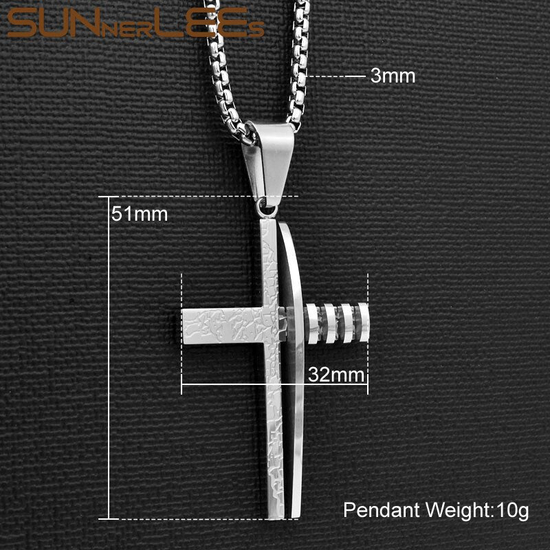 SUNNERLEES Jewelry Stainless Steel Jesus Christ Cross Pendant Necklace Silver Color Gold Plated Link Chain Men Women Gift SP241