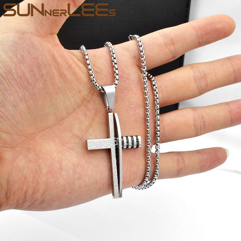 SUNNERLEES Jewelry Stainless Steel Jesus Christ Cross Pendant Necklace Silver Color Gold Plated Link Chain Men Women Gift SP241