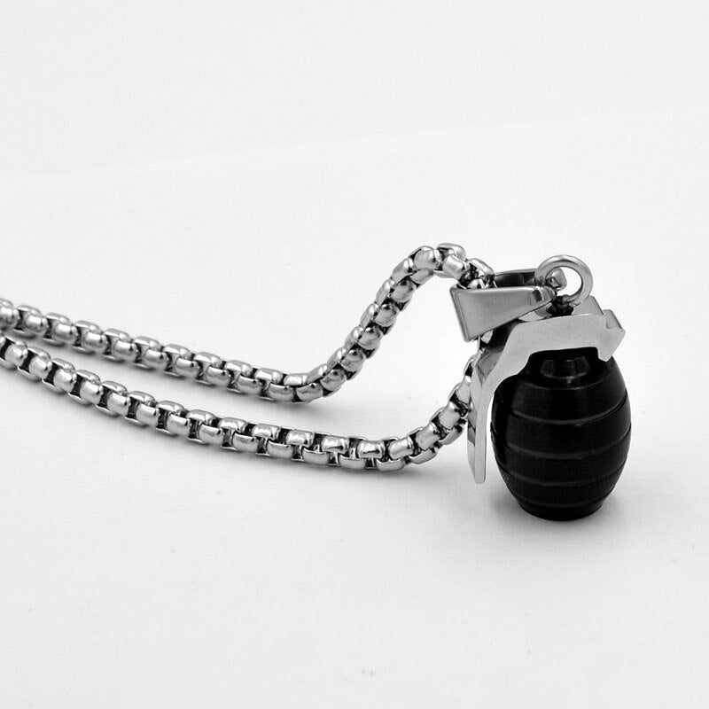 SUNNERLEES Jewelry Stainless Steel Pendant Necklace Black Silver Color Hand Grenade Model Link Chain For Men Women Gift SP104