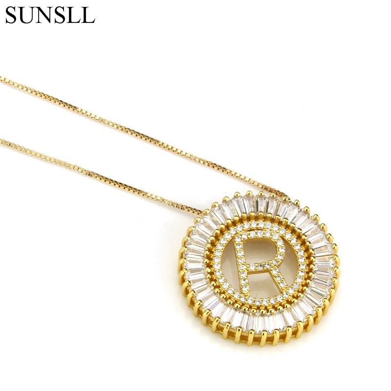 Gold/Black Color Copper Necklace Cubic Zirconia A- 26 Letter Pendant Necklaces Women's Fashion Jewelry C Colar Feminina