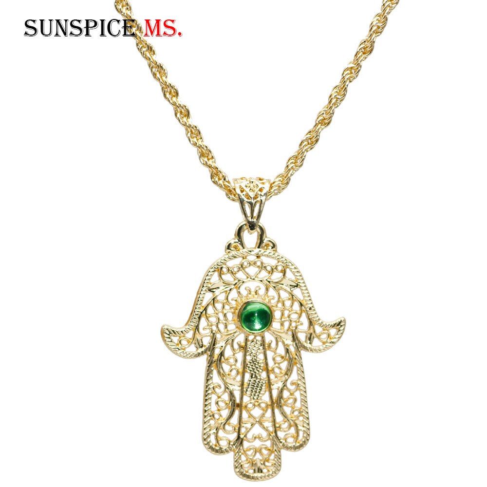 SUNSPICE-MS Gold Color Morocco Long Pendant Necklace for Women Arabic Hiphop Jewelry Turkish Ethnic Wedding Palm Bijoux