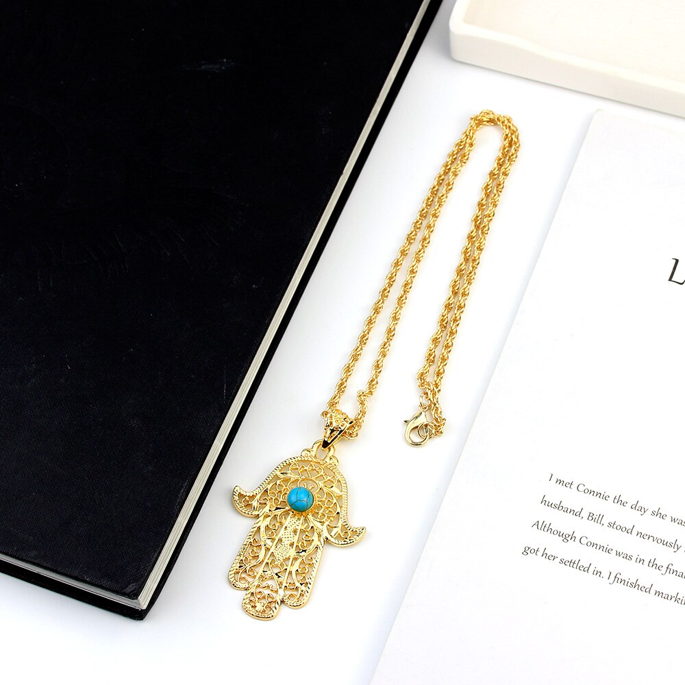 SUNSPICE-MS Gold Color Morocco Long Pendant Necklace for Women Arabic Hiphop Jewelry Turkish Ethnic Wedding Palm Bijoux