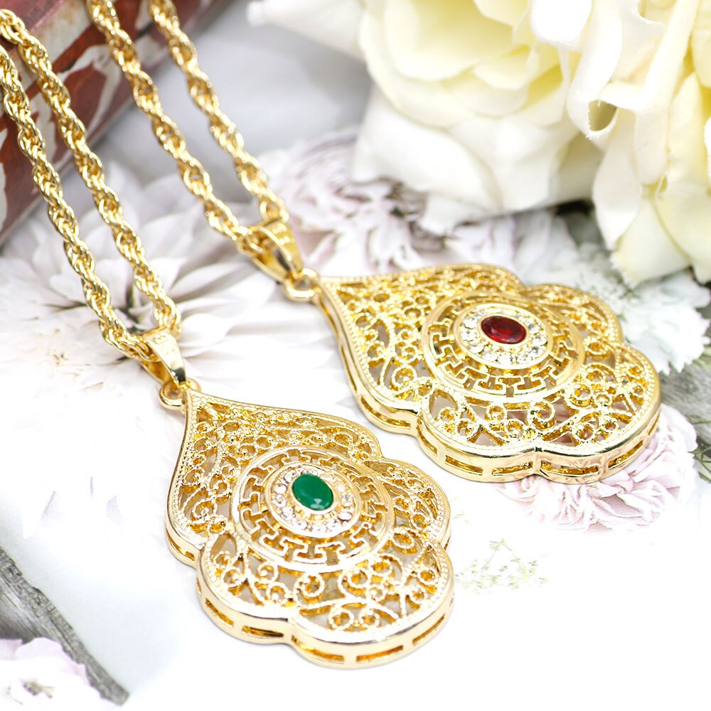 SUNSPICE-MS Morocco Caftan Pendant Necklace for Women Gold Color Ethnic Wedding Jewelry Metal Arabesque DuBai Bijoux