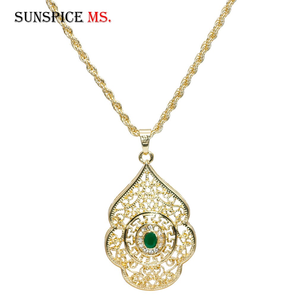 SUNSPICE-MS Morocco Caftan Pendant Necklace for Women Gold Color Ethnic Wedding Jewelry Metal Arabesque DuBai Bijoux