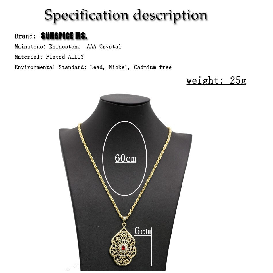 SUNSPICE-MS Morocco Caftan Pendant Necklace for Women Gold Color Ethnic Wedding Jewelry Metal Arabesque DuBai Bijoux