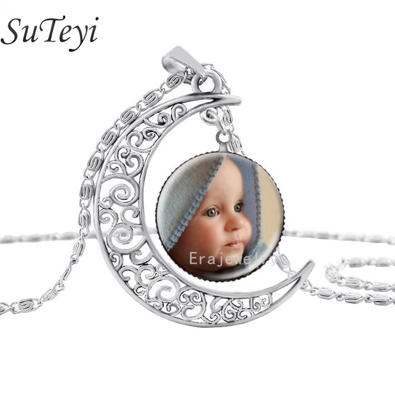 SUTEYI  Newest Personalized Photo Pendants Custom silver moon Necklace Photo of Your Baby Child lovely Loved One Gift