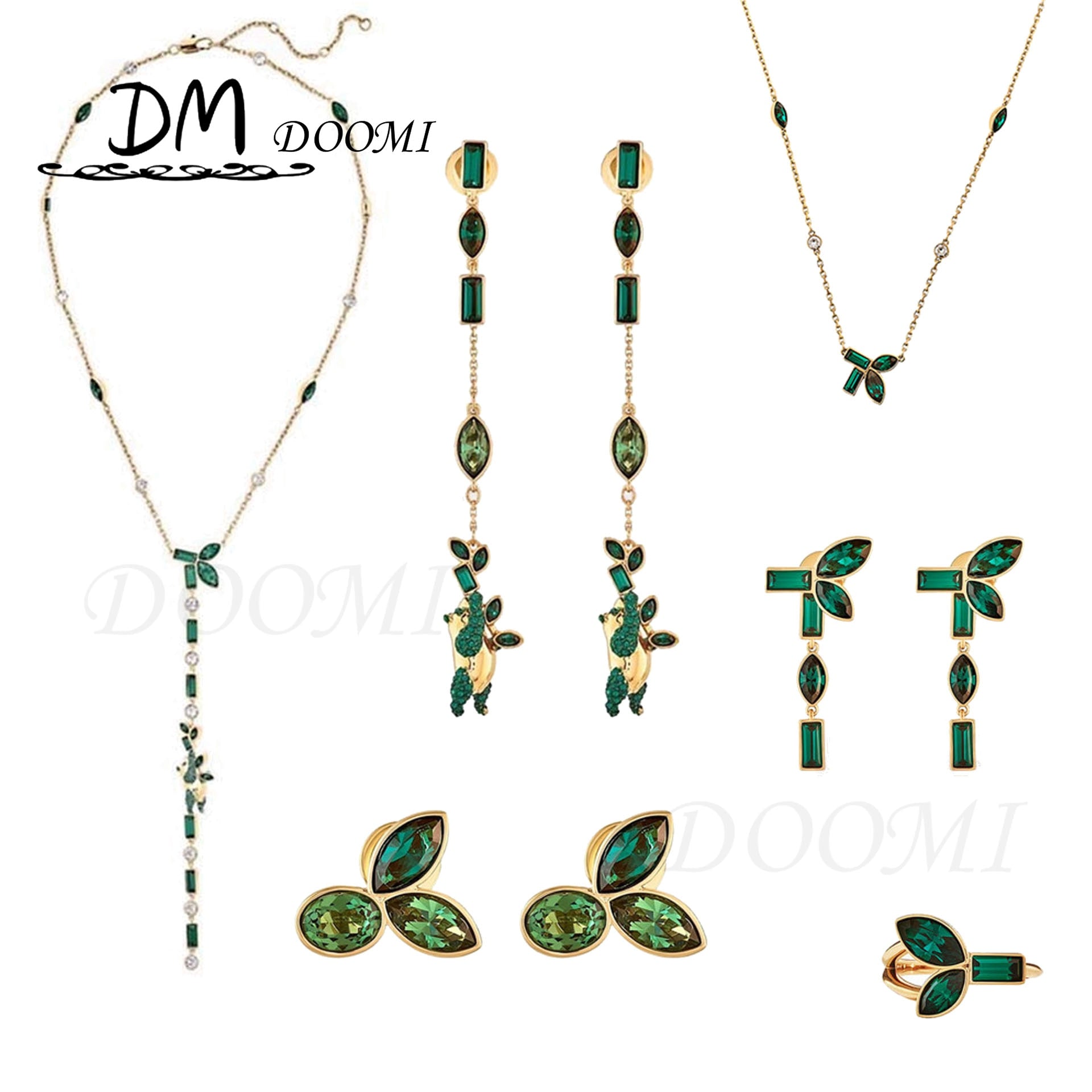 SWA 1:1 2021  Jewelry Sets Charm Bamboo Hollow Green Leaf Crystal Pendant Necklace Women's Gift Necklaces