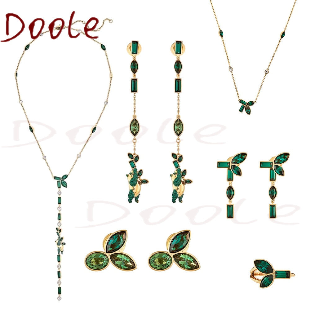 SWA 2021  Jewelry Charm Bamboo Hollow Green Leaf Crystal Pendant Necklace Women's Gift Christmas Gifts