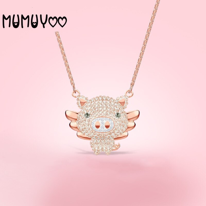 SWA Jewelry  Charming Cute Flying Pig Cute Female Necklace Cute Pig Necklace Female Jewelry