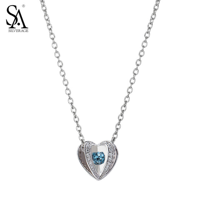 Necklace Silver Heart Pendant With Topaz Gemstone Real Pure 925 Sterling Silver Necklace Women Best Gift
