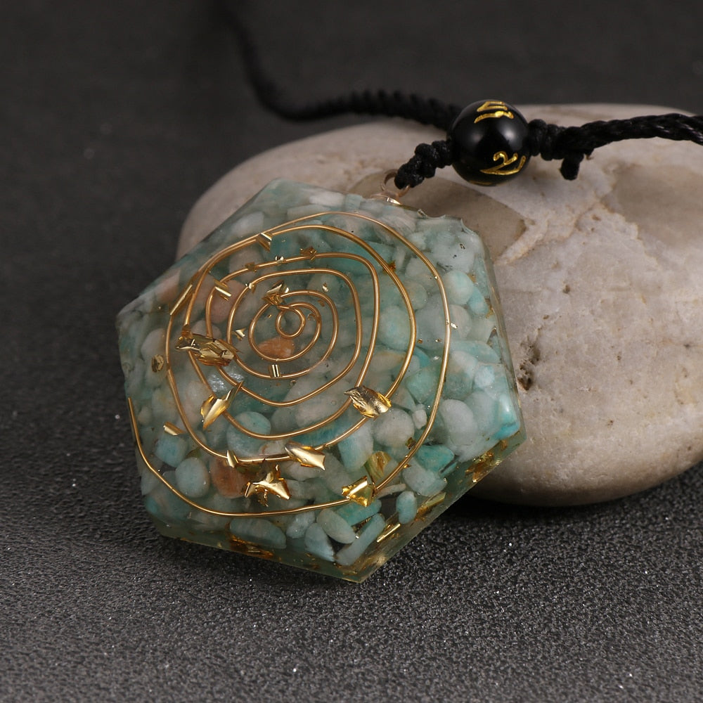 Sacred Geometry Hexagon Chakra Energy Orgone Pendant Necklace Natural Crystal Resin Orgonite Pendulum Amulet Meditation Jewelry