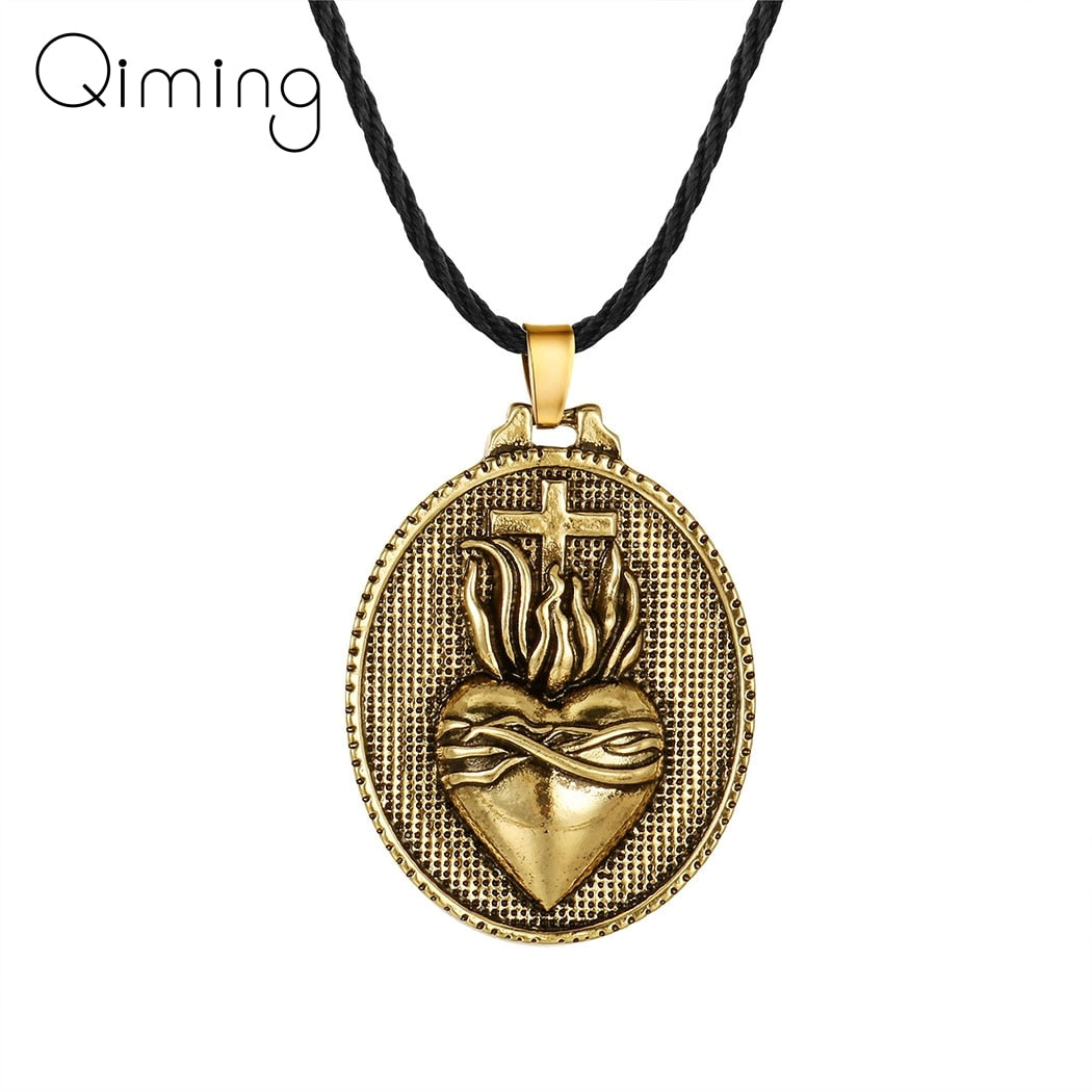 Sacret Heart Christian Pendant Necklace For Women Religious Jewelry Men Amulet Red Cross Society Jesus Doctor Nurse Necklace