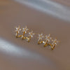 Korea Design Jewelry Exquisite Copper Set Zircon Three Flower Earrings  Shiny Women's Daily Accessories