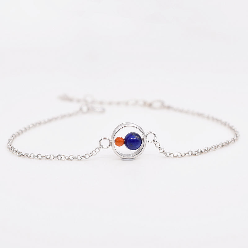 Sagittarius stones natural Lapis Lazuli charm Bracelets 925 sterling silver Circles red agate gift fine Jewelry women #A033B
