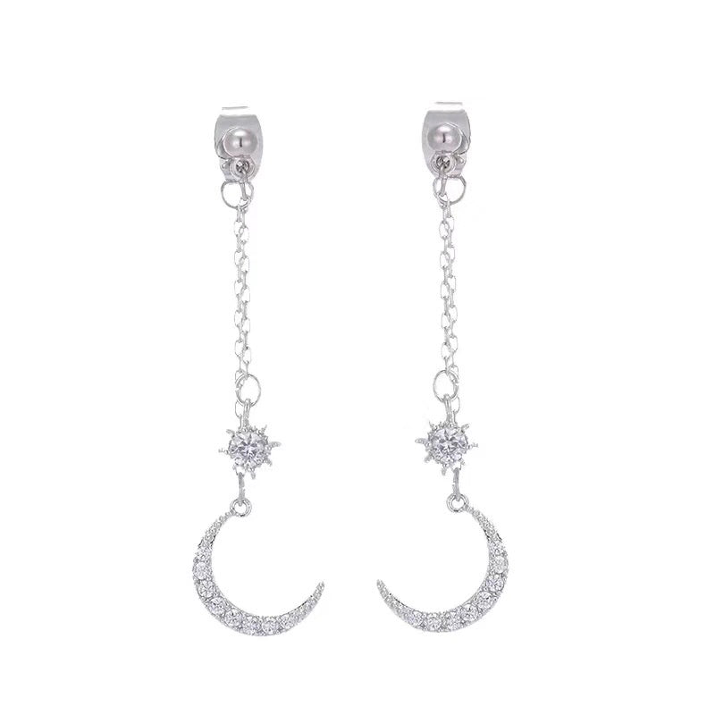 Sailor Moon Hot Brand Pure 925 Sterling Silver For Women Long Chain Moon Stud Earrings Star Tassel Party Jewelry Design Jewelry