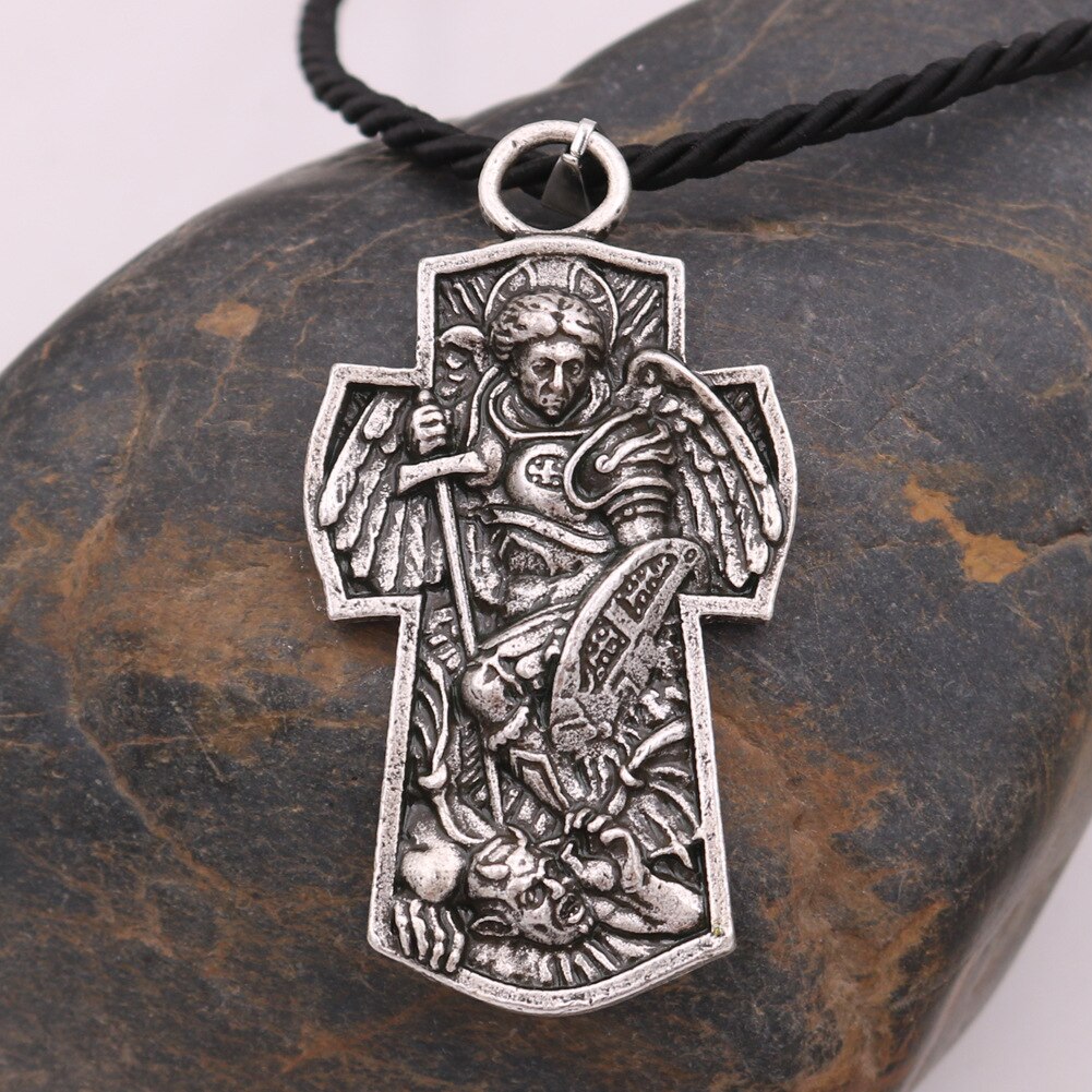 Saint Michael Archangel Protect Me Saint Prayer Men Necklace Religious Cross Talisman Jewelry