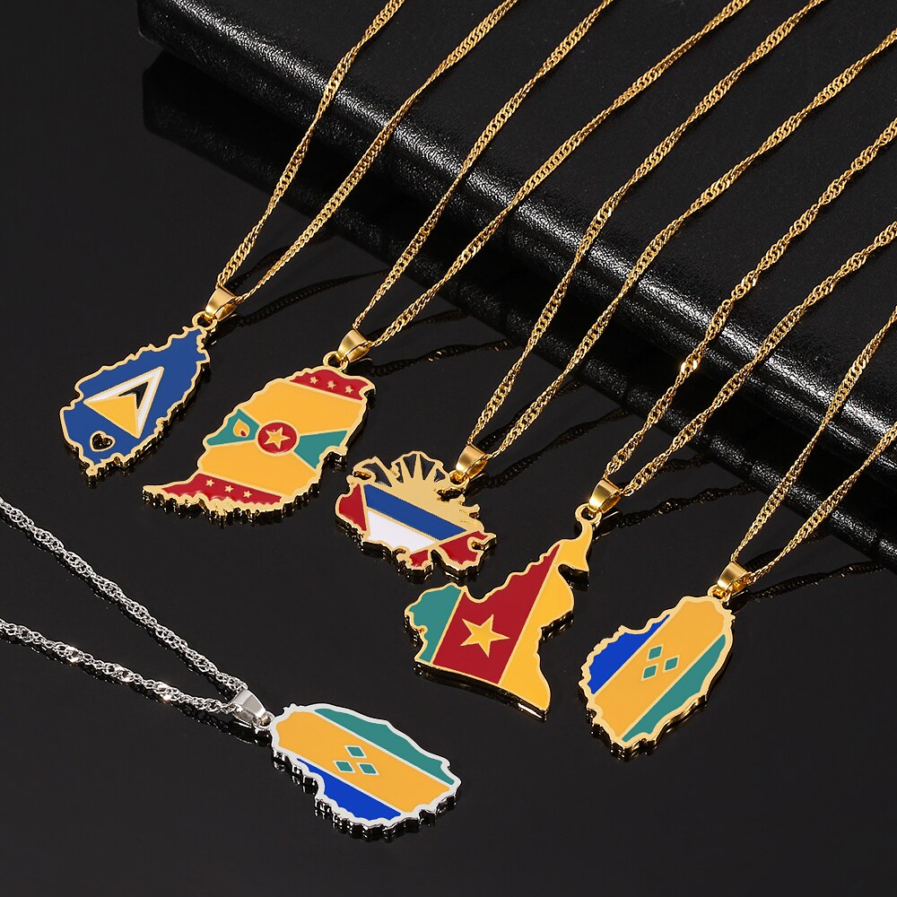 Saint Vincent Antigua Grenada Cameroon Saint Lucia Map Pendant Necklace For Women Men National Flag Item Ethnic Jewelry Gifts