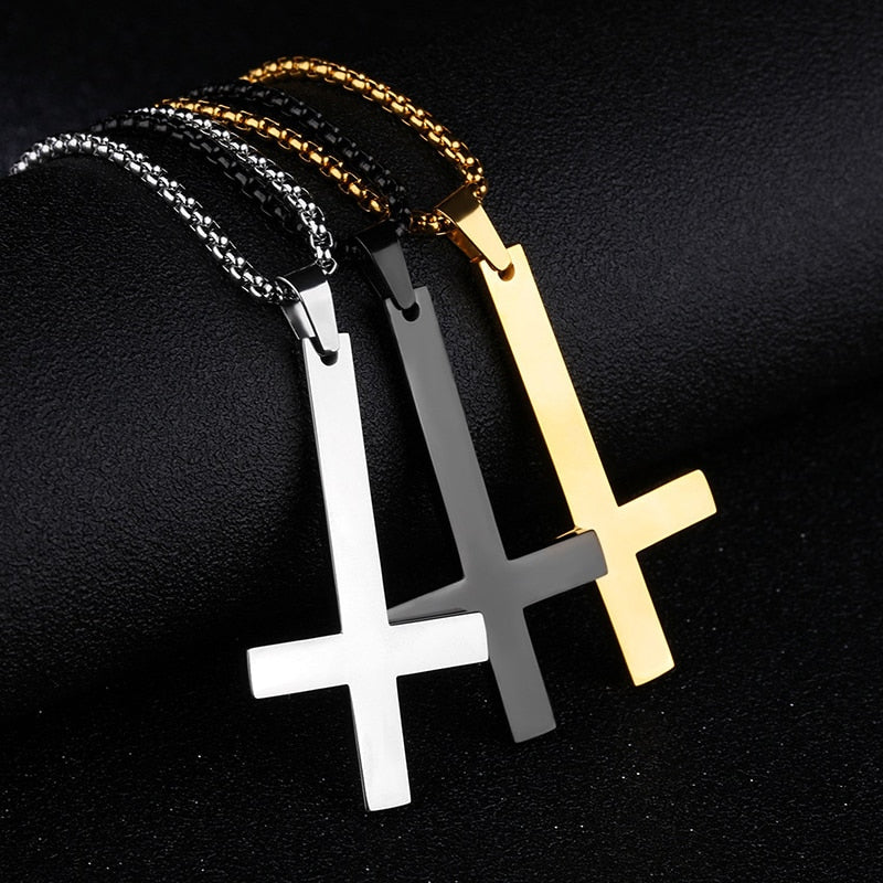 Adjustable Stainless Steel Necklaces For Men Women Inverted Cross Titanium Steel Necklace Gift Punk Necklaces Pendant 1PC