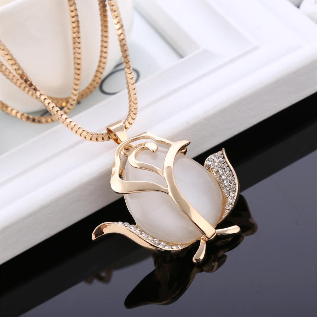 Sale Fine Jewelry Jewelry Korean Crystal Opal Pendant Necklace Rose Sweater Chain Long Female Ornaments