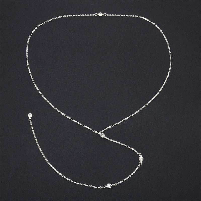 Sale Women Long Necklace Body Sexy Chain Bare Back Gold Silver Gold Crystal Pendant Chain Necklace Backdrop Beach Body jewelry