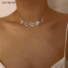 Salircon Letter ANGEL Pendant Name Necklaces 2021 Silver Color Short Rhinestone Choker Necklace For Women Couple Jewelry