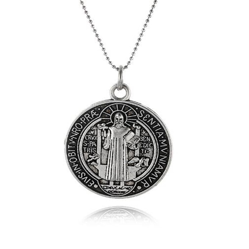 San Benito Medalla  Benedict Cross Medal Necklace Jesus Believer Choker Ball Chain Statement Necklace Pendant Jewelry Women