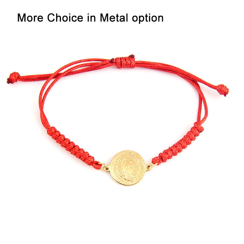 San Benito Women Men Rope Cord Adjustable Bracelet The Saint Benedict Medal pendant Stainless steel black red color