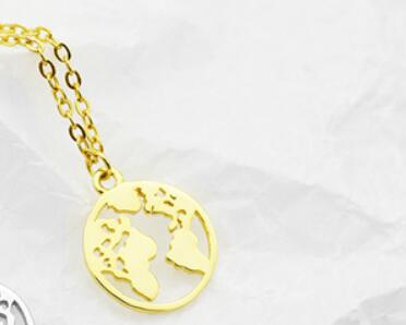 925 Sterling Sliver World Map Pendant Necklaces Dainty Globe Chain Choker Necklace Simple Earth Chokers Statement