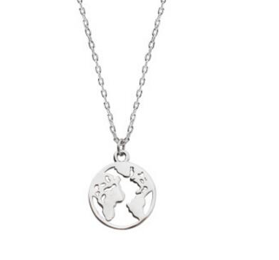 925 Sterling Sliver World Map Pendant Necklaces Dainty Globe Chain Choker Necklace Simple Earth Chokers Statement