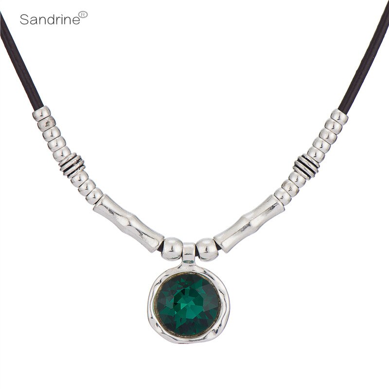 Sandrine Vintage Retro 3mm Leather Short Collar Choker Necklace For Women Handmade DIY Beads Retro Vintage Charms Necklace Gift