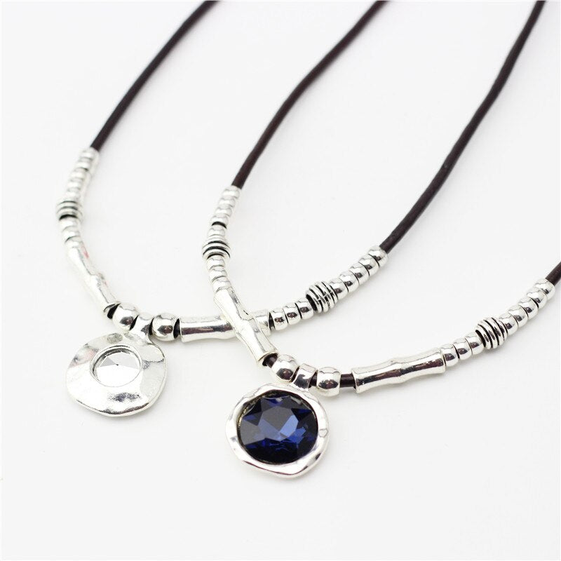 Sandrine Vintage Retro 3mm Leather Short Collar Choker Necklace For Women Handmade DIY Beads Retro Vintage Charms Necklace Gift