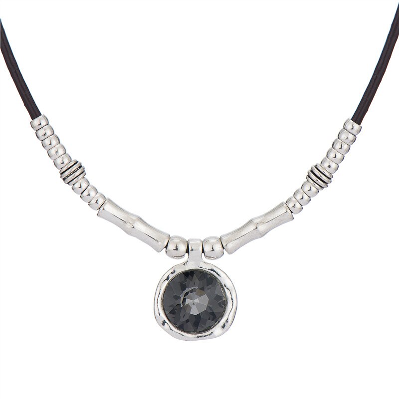 Sandrine Vintage Retro 3mm Leather Short Collar Choker Necklace For Women Handmade DIY Beads Retro Vintage Charms Necklace Gift
