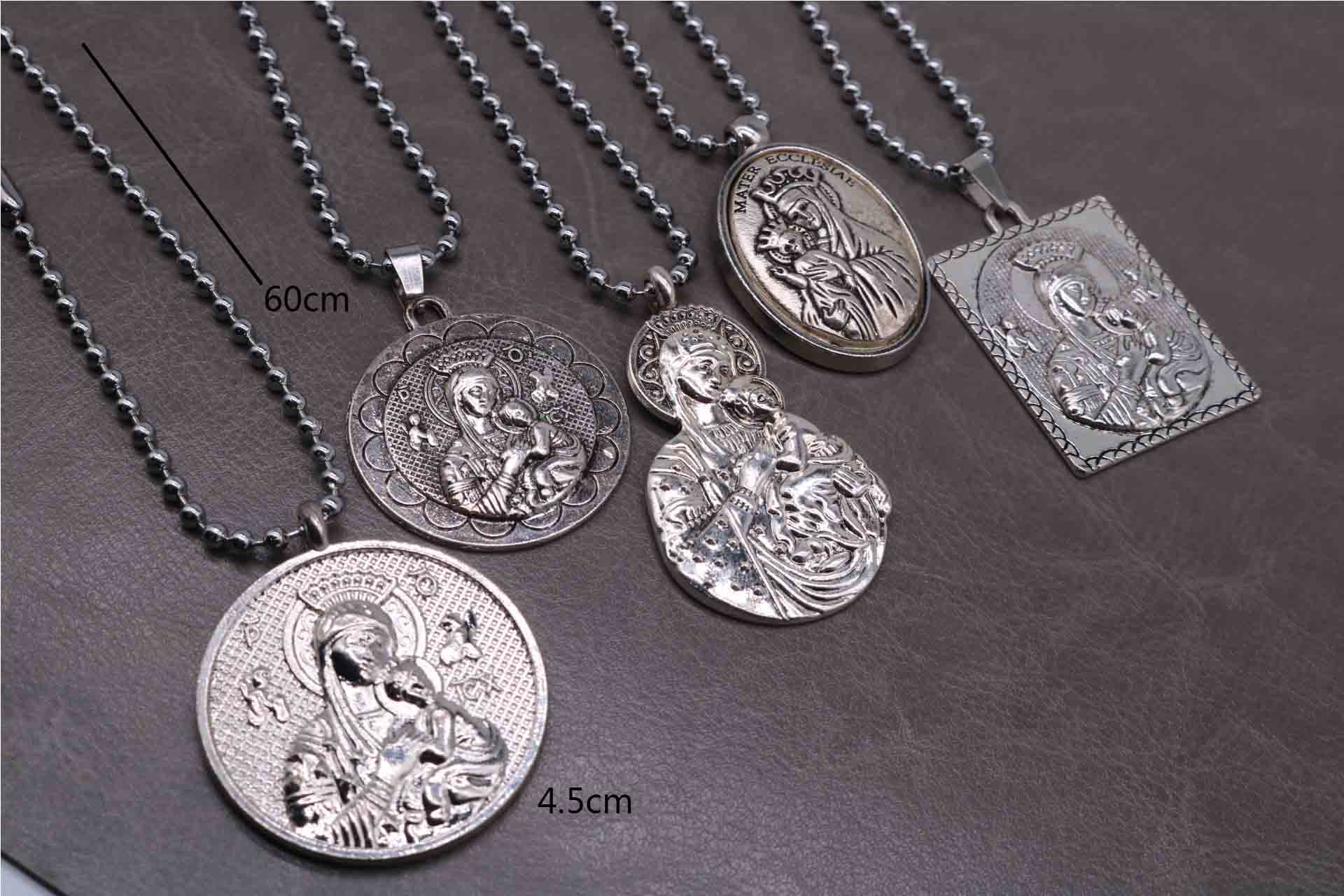 Santa Ana medallion long chain, Maria Icon pendant long chain, Catholic necklace.