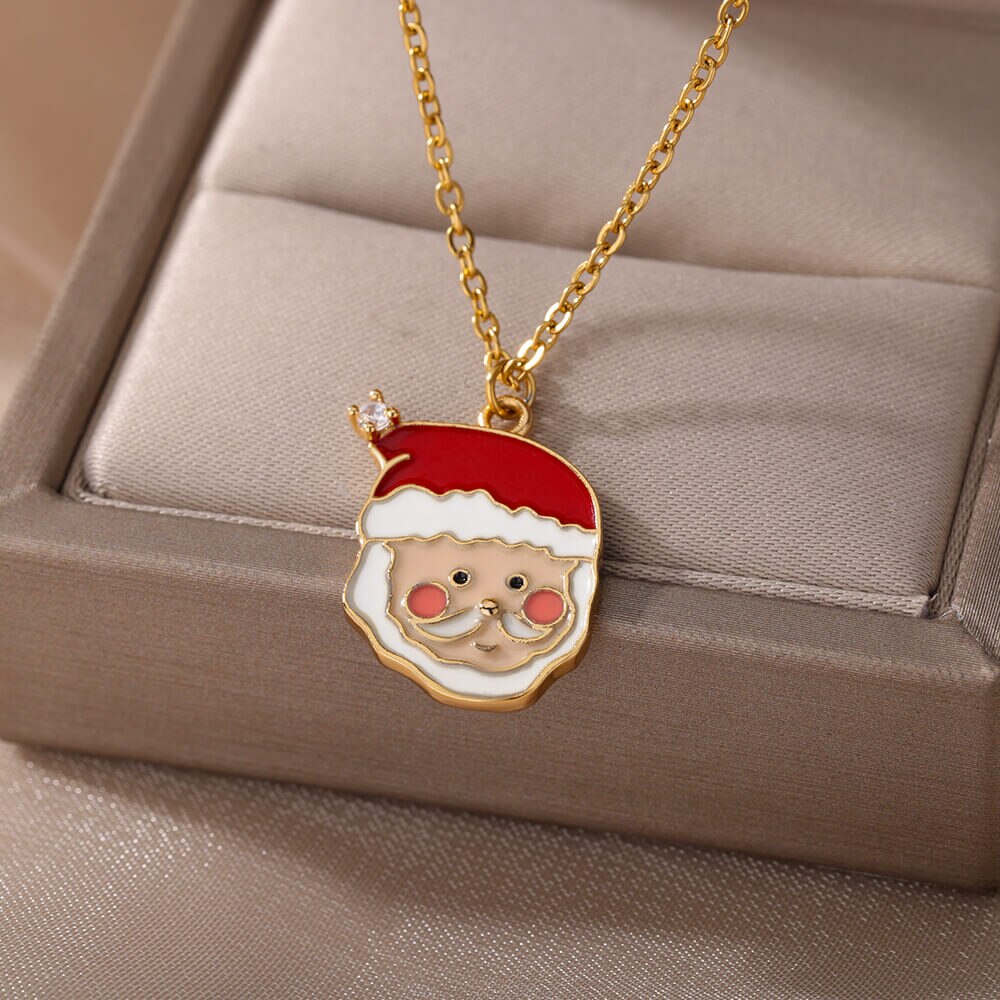Santa Claus Pendant Necklace for Women Men in Stainless Steel Long Chains Necklaces Wedding Christmas Jewerly Gift collares