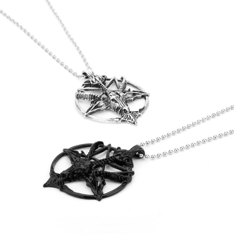 Satan Goat Inverted Pentagram Pendant Necklace Downward-pointing Pentacle Baphomet Mendez Devil Lucifer Satanic Jewelry