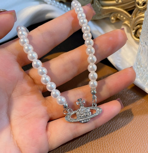 Saturn Pearl Short Necklace/Bracelet INS Collarbone Chain Choker 2021