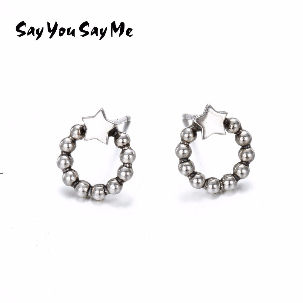 925 Silver Trendy Star Stud Earrings Silver Office Lady For Women Beads Earrings Dropshipping Wholesales