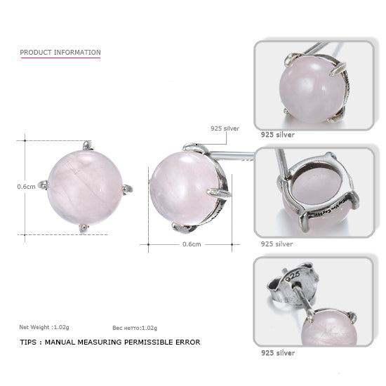 925 Sterling Jelly Pink Glass Earrings Prevent Allergy Cute Round Earrings Wholesale 2020 New Arrival Best Gift