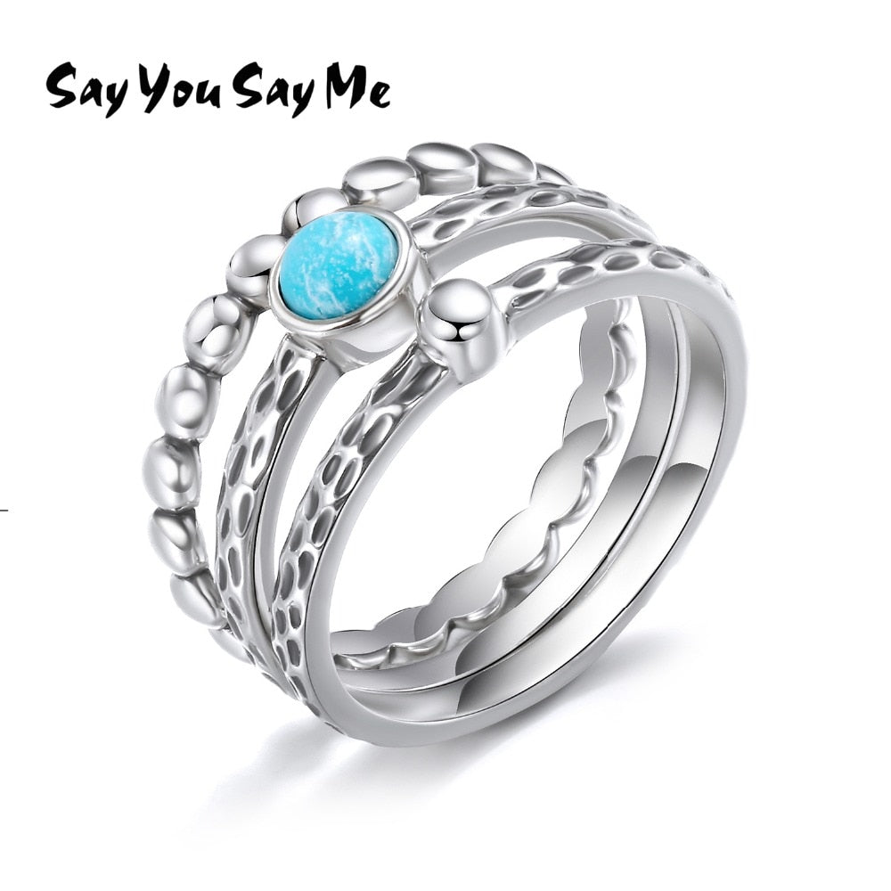 925 Sterling Silver Bead Rings Blue turquoise Leopard Rings Wholesale Elegant Wedding&Engagement Gifts 2020 New