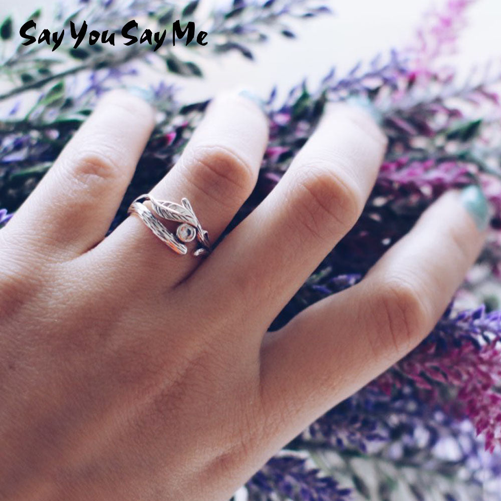 925 Sterling Silver Ring Design Leaf Rings Creative Accessories Resizable Plant Gift For Women Dropshipping