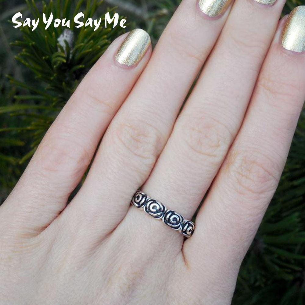 925 Sterling Silver Rings Resizable Unisex Curved Rose Flower Silver Rings Vintage Rose Elements Dropshipping