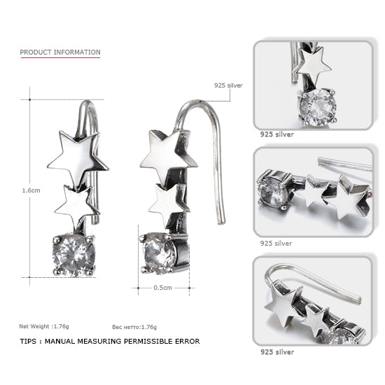 925 Sterling Silver Star Earrings Wholesale Retro Romantic White Zircon Earrings Best Gifts 2020 New Arrival