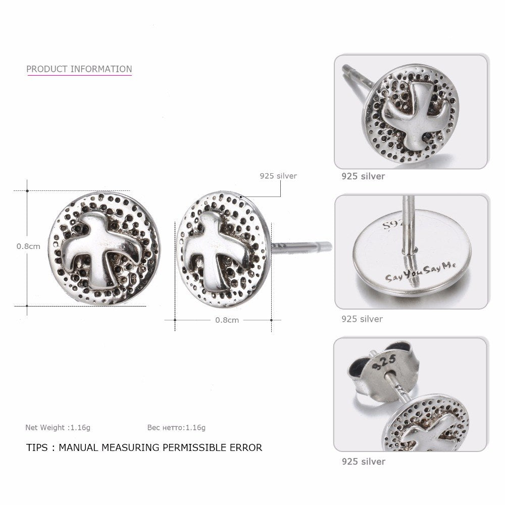 Classic Style Silver Vintage Stud Earrings Cross Earrings 925 Sterling Silver Mother's Gift Party Dropshipping