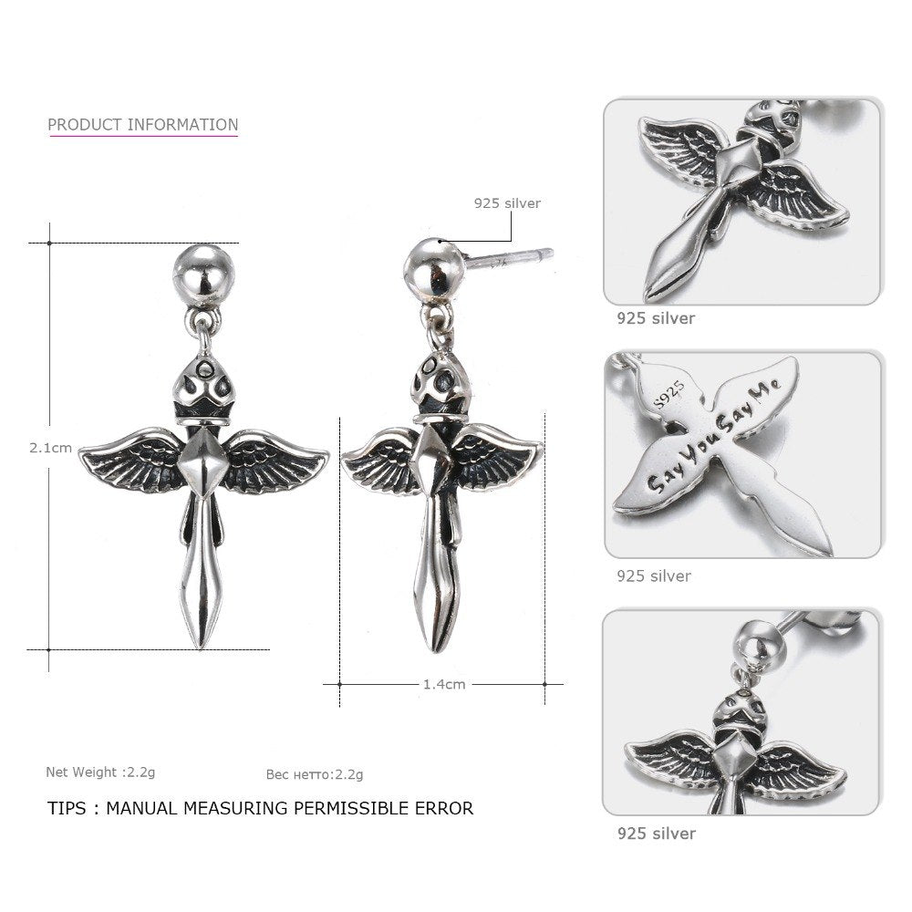 Demon Stud Earrings 925 Silver Angel Wings Earrings Accessories Punk Style Earrings Dropshipping Wholesales