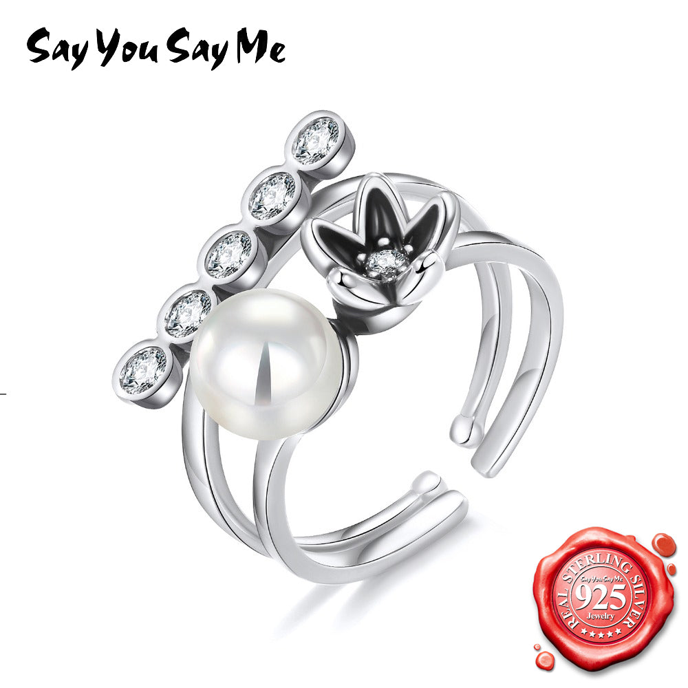 Flower 925 Sterling Silver Rings Pearl 2 Pics Rings Trendy Romantic Female For Gift Dropshipping
