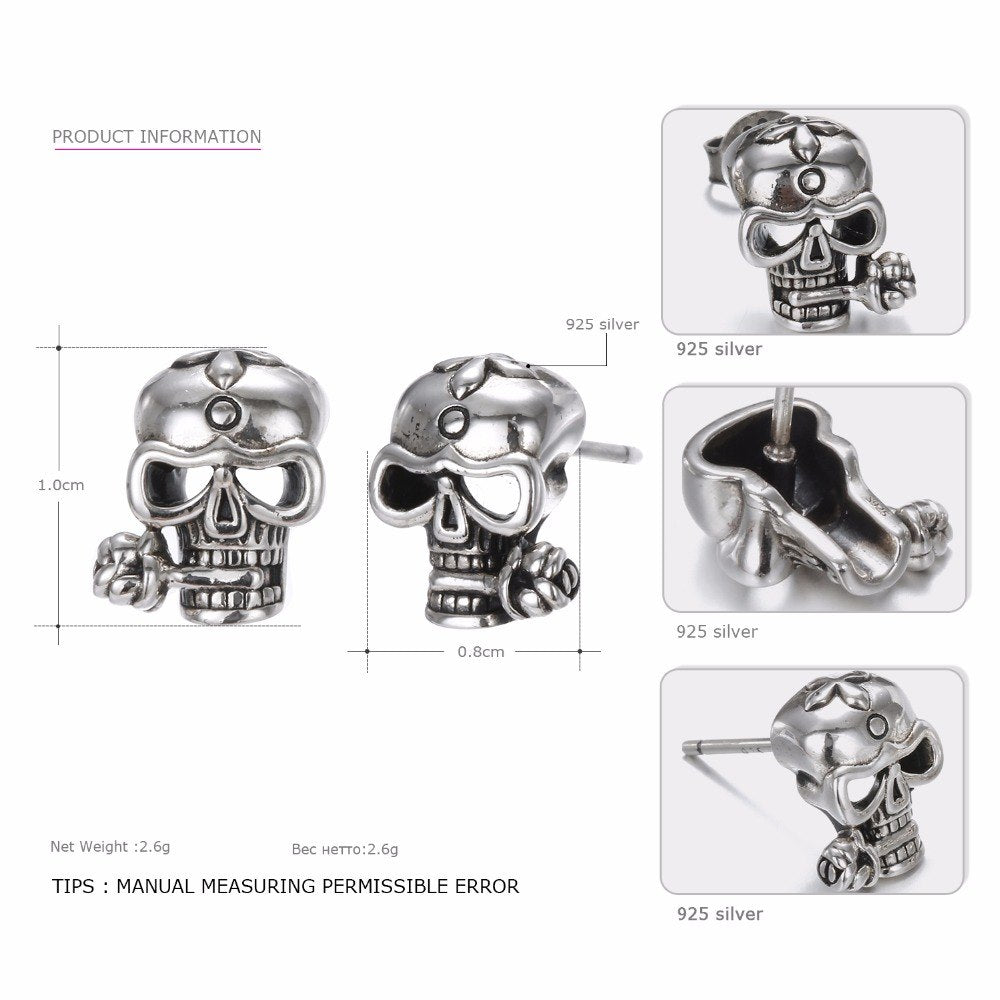 Trendy Co Stud Earrings 925 Silver Skull Earrings Punk Style for Party Creative Present Dropshipping