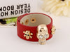 Wide Leather Cuff Gold Skull Decal Accessory Women Rock Punk Style Jewelry Length Adjustable