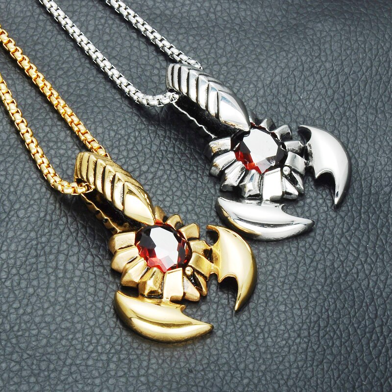 Scorpion Shape Pendant Necklace Men's Necklace Bohemian Red Crystal Inlaid Necklace Sliding Pendant Accessories Party Jewelry
